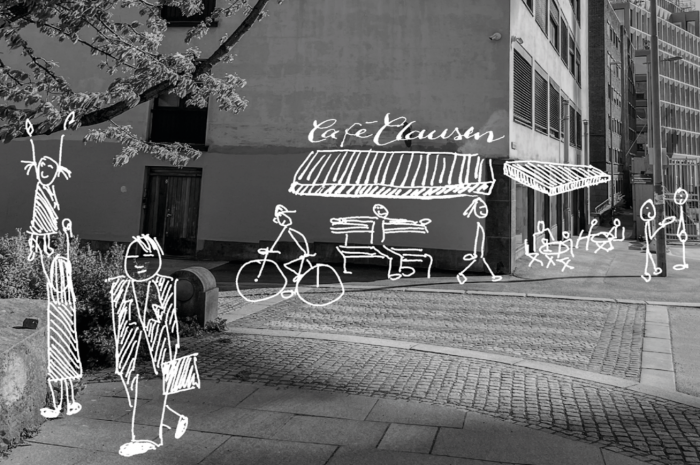 Den funksjonalistiske forretningsgården Grubbegata 16 skal rehabiliteres med sosial bærekraft i sentrum. Ill.: Catharina Sletner, Byantropologene